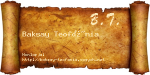 Baksay Teofánia névjegykártya